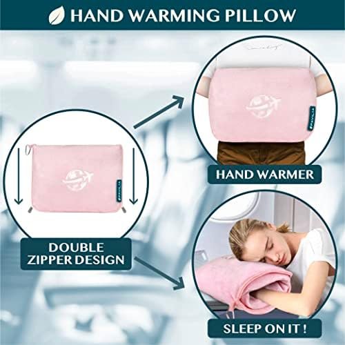 PAVILIA Travel Blanket and Pillow, Arms Opening Airplane Blankets for Adults, Compact Plane Blanket with Arm Hole 2-in-1 Bag for Flight Car Camping Fit in Luggage Backpack Traveler Gift, Pink - Image 5