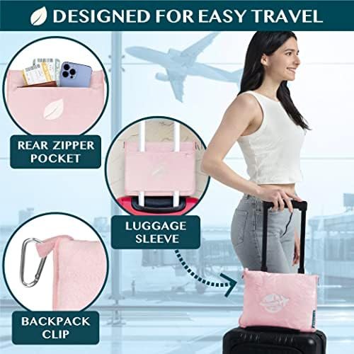 PAVILIA Travel Blanket and Pillow, Arms Opening Airplane Blankets for Adults, Compact Plane Blanket with Arm Hole 2-in-1 Bag for Flight Car Camping Fit in Luggage Backpack Traveler Gift, Pink - Image 4